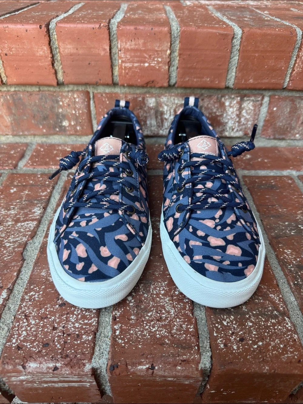 Sperry Blue Pink Floral Canvas Slip On Sneakers Crest Vibe Shoes Women Size 7